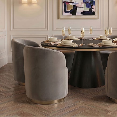 West End 360° Swivel Velvet Dining Chair with Brass-Finish Base - Dove Grey & Brass