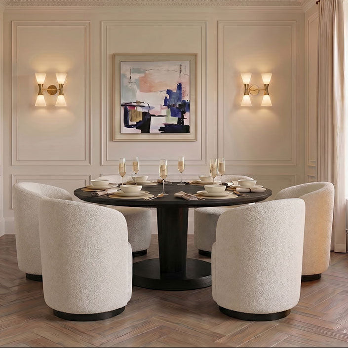 West End Swivel Dining Chair - Ivory Borg - Black Base