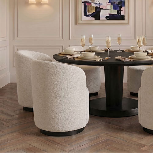 West End 360° Swivel Borg Dining Chair with Black Base - Ivory & Black