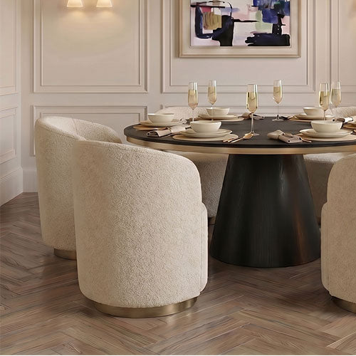 West End Swivel Borg Dining Chair - Ivory & Brass