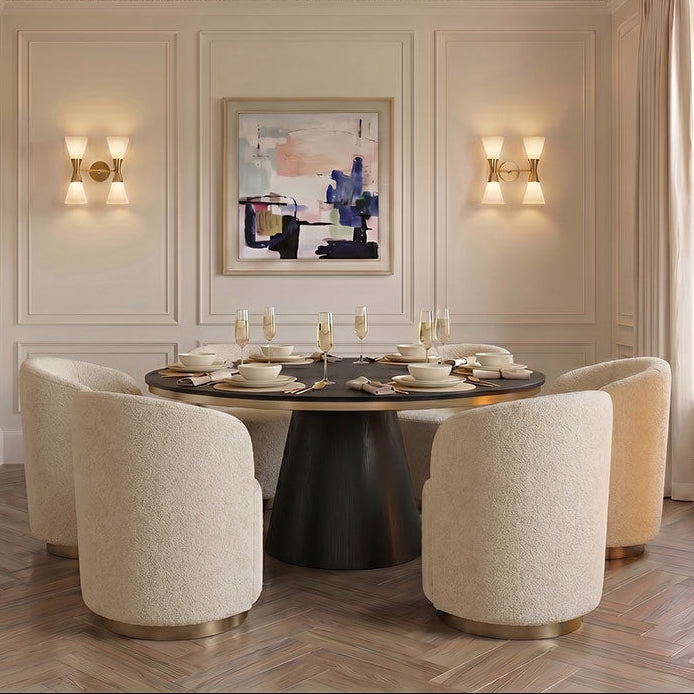 West End Swivel Dining Chair - Ivory Borg- Brass Base