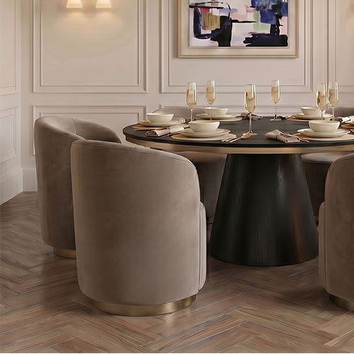 West End 360° Swivel Velvet Dining Chair with Brass-Finish Base - Taupe & Brass
