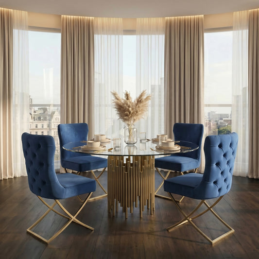 Wexler Dining Chair Navy -Brass Base