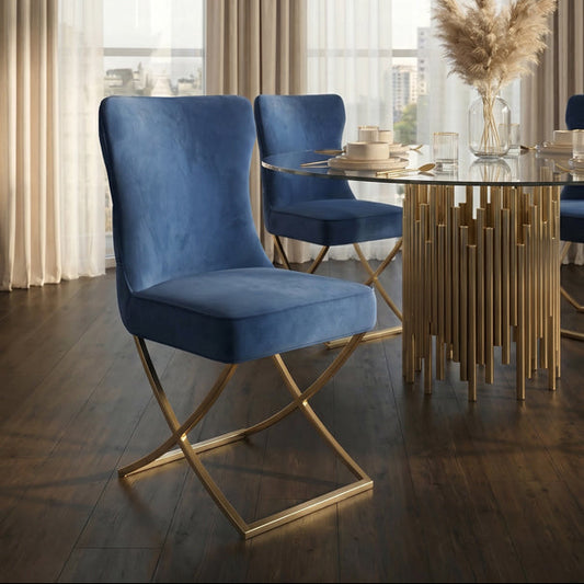 Wexler Dining Chair Navy -Brass Base