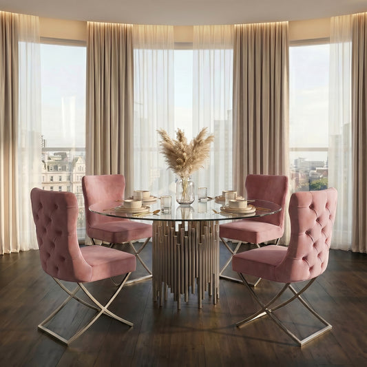 Wexler Dining Chair  Blush Pink -Silver Base