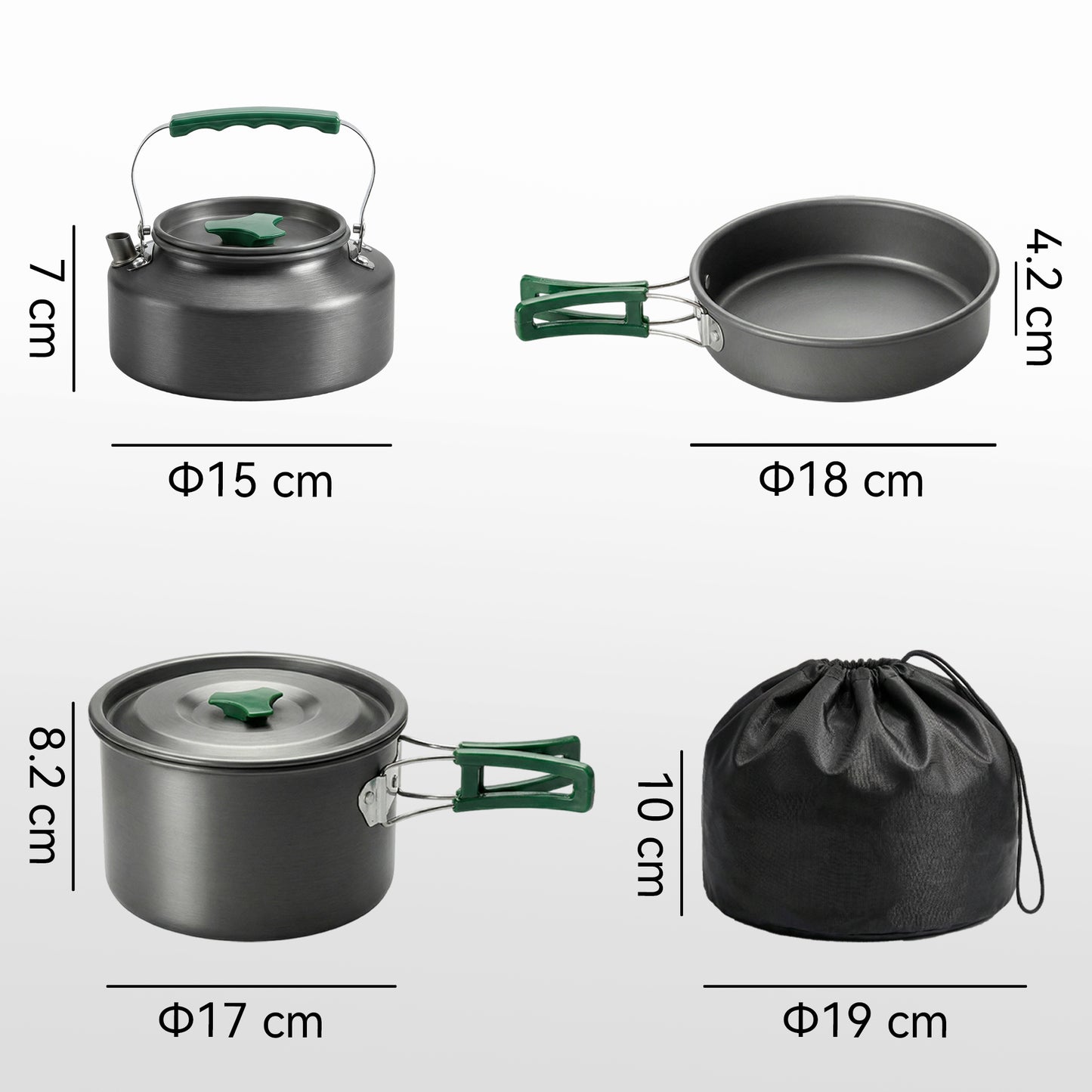 Camping Cookware Set for 2-3 People, Camping Cooking Kit, Grey