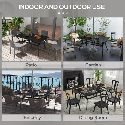 Rectangle Garden Dining Table with Parasol Hole, Patio Table with Steel Frame and Slat Tabletop, 150cm x 90cm, Black