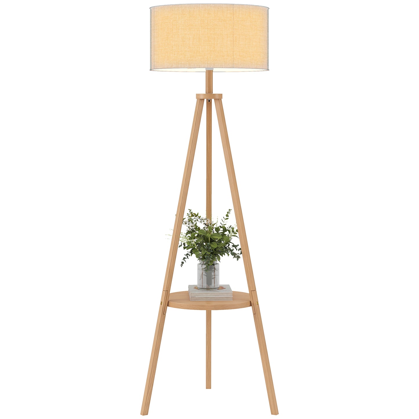 Bedside Light with Storage Shelf and Linen Shade, Natural