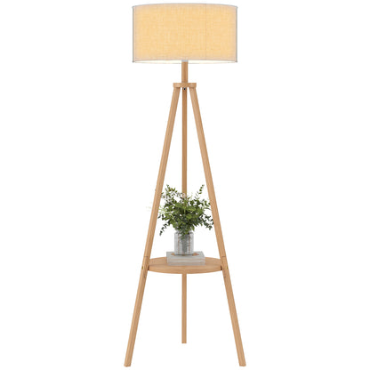 Bedside Light with Storage Shelf and Linen Shade, Natural