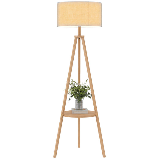 Bedside Light with Storage Shelf and Linen Shade, Natural
