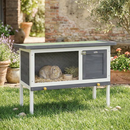Rabbit Hutch, Guinea Pig Hutch Outdoor Cage w/ Asphalt Roof, Green