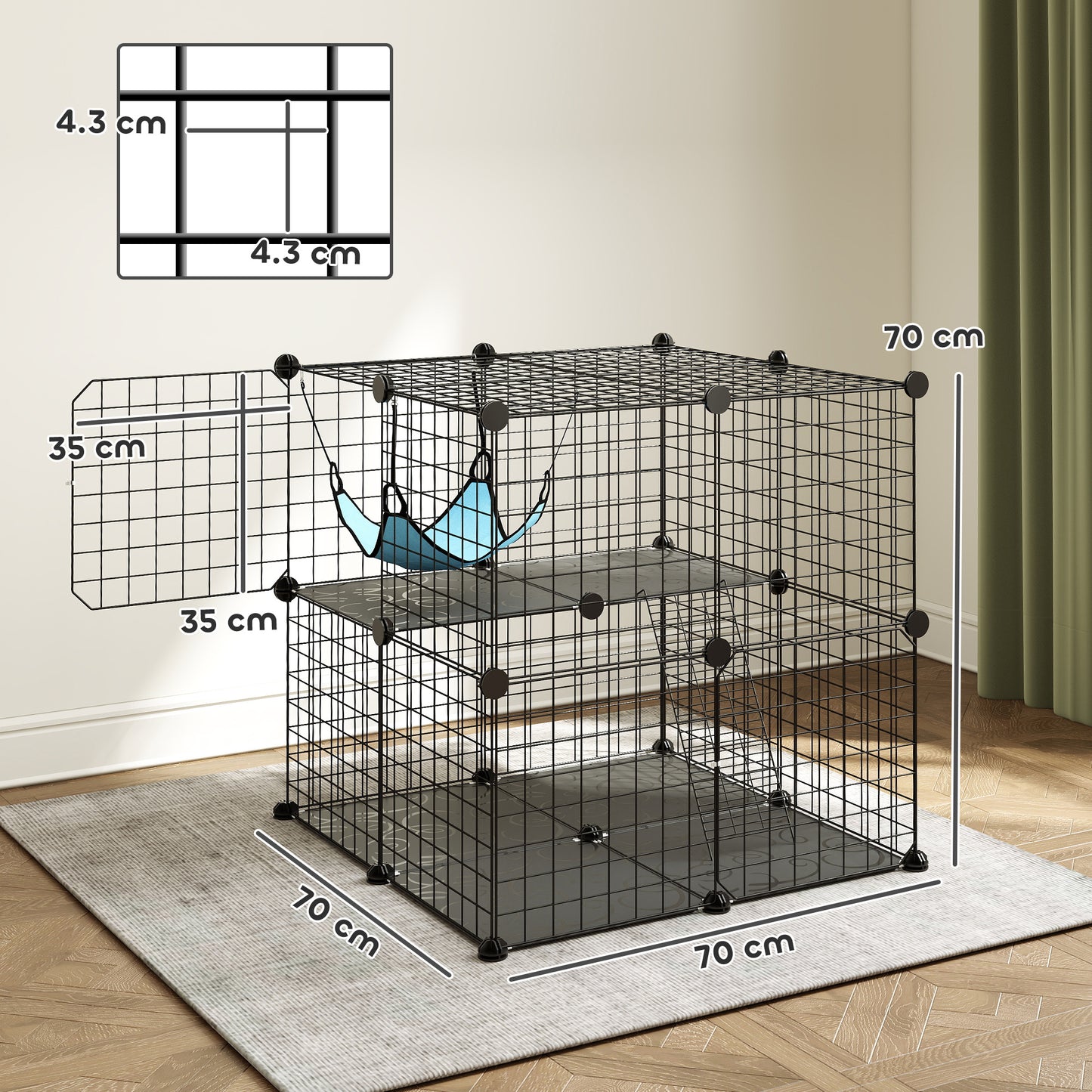 Indoor Cat Cage with DIY Customizable Design 70 cm Black