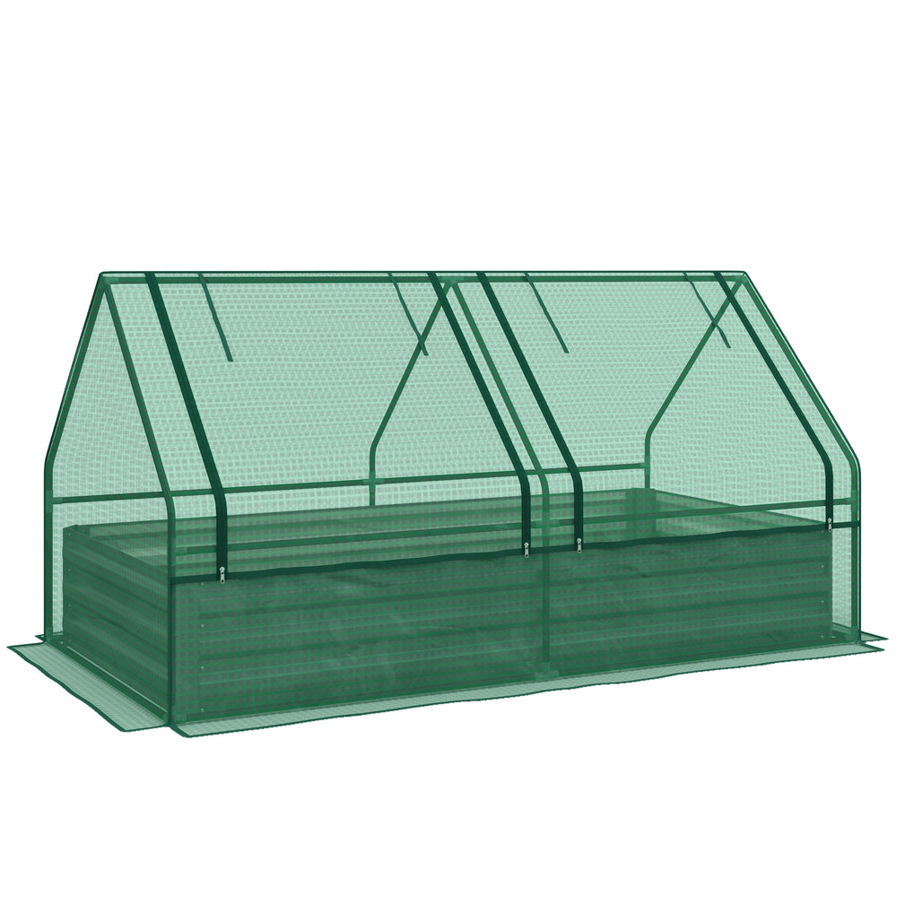 Metal Planter Box with Cover, Raised Garden Bed with Greenhouse, for Herbs and Vegetables, Green and Grey