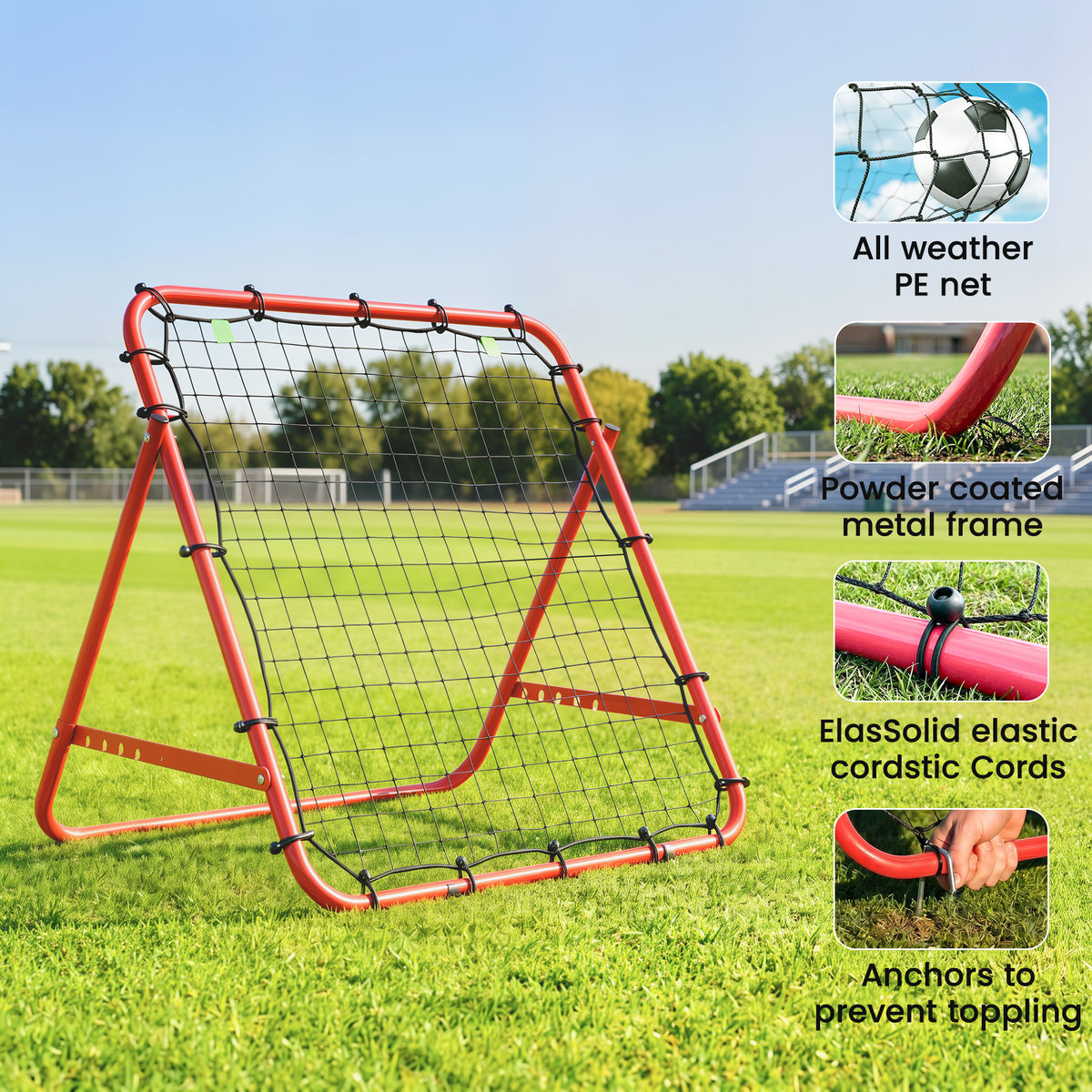 Rebounder Net Adults Football Training Aid Adjustable Red