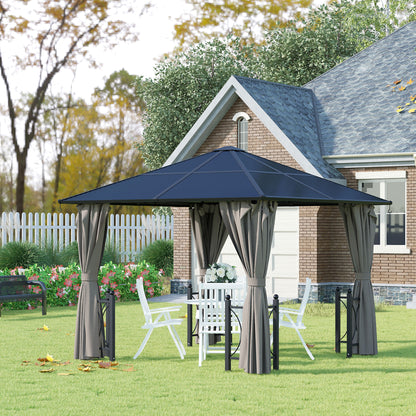 3x3(m) Hardtop Gazebo with Polycarbonate Roof, Netting and Curtains