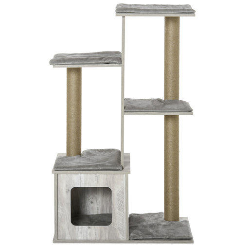 114cm Cat Tree for Indoor Large Cats Condo Jute Scratching Post Cat Tower Kitten Play House Activity Center Furniture Grey