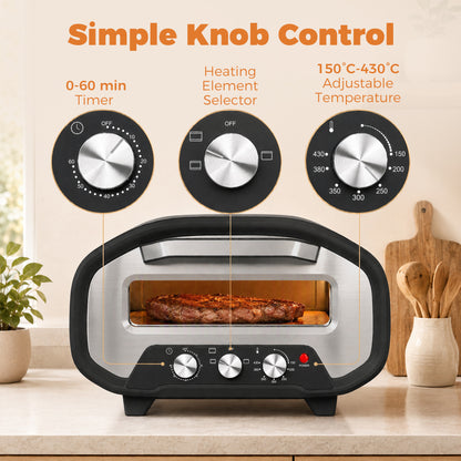 12 Inch Electric Countertop Pizza Maker with 3 Knob Control, 2200W