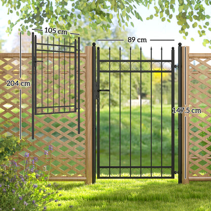 Galvanised Steel Garden Fence Gate Security Barrier with Lock, Keys