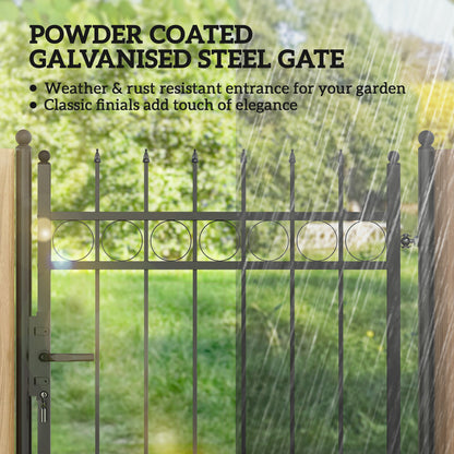 Galvanised Steel Garden Fence Gate Security Barrier with Lock, Keys