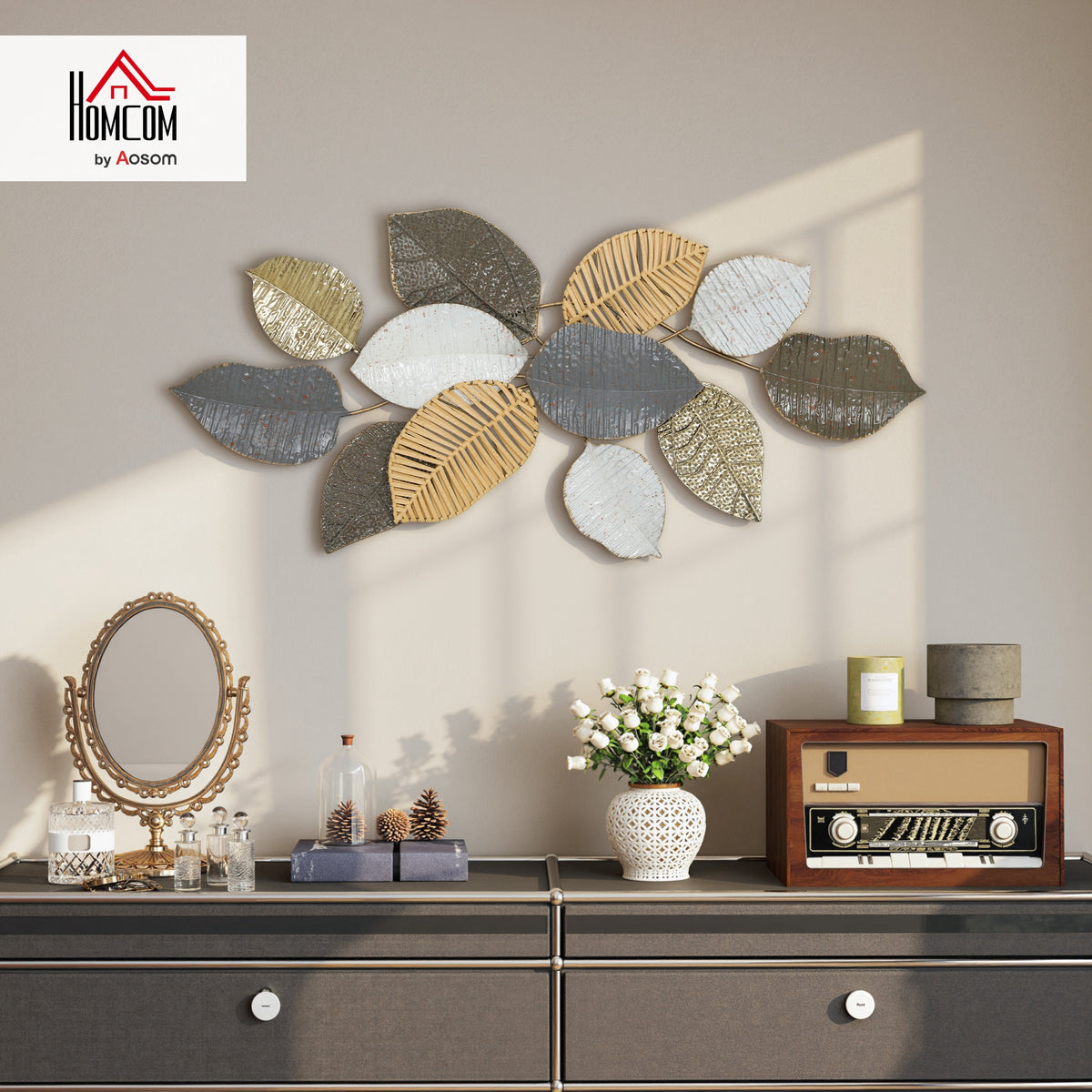 Modern Wall Art with Leaf Design, Metal Hanging Decoration