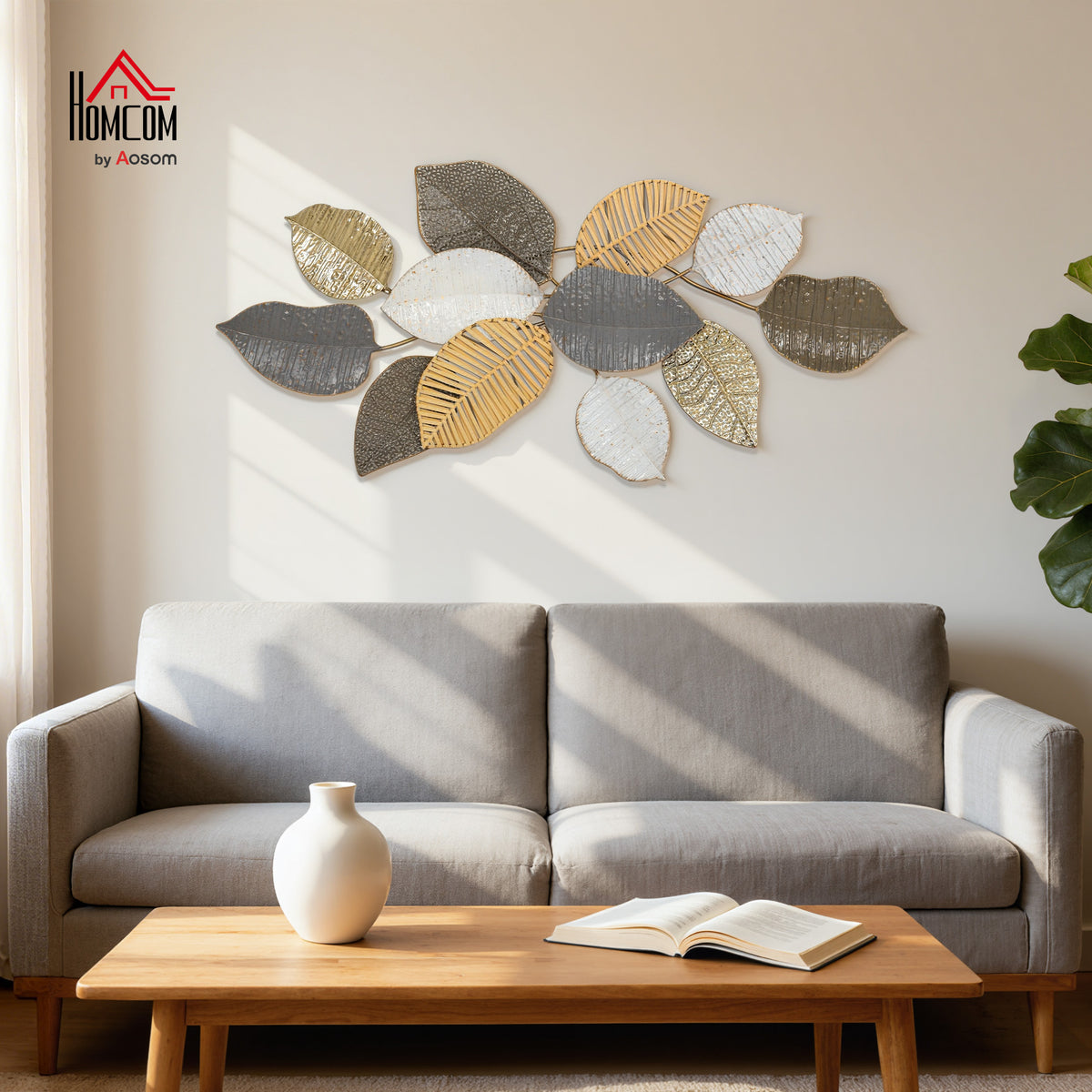 Modern Wall Art with Leaf Design, Metal Hanging Decoration