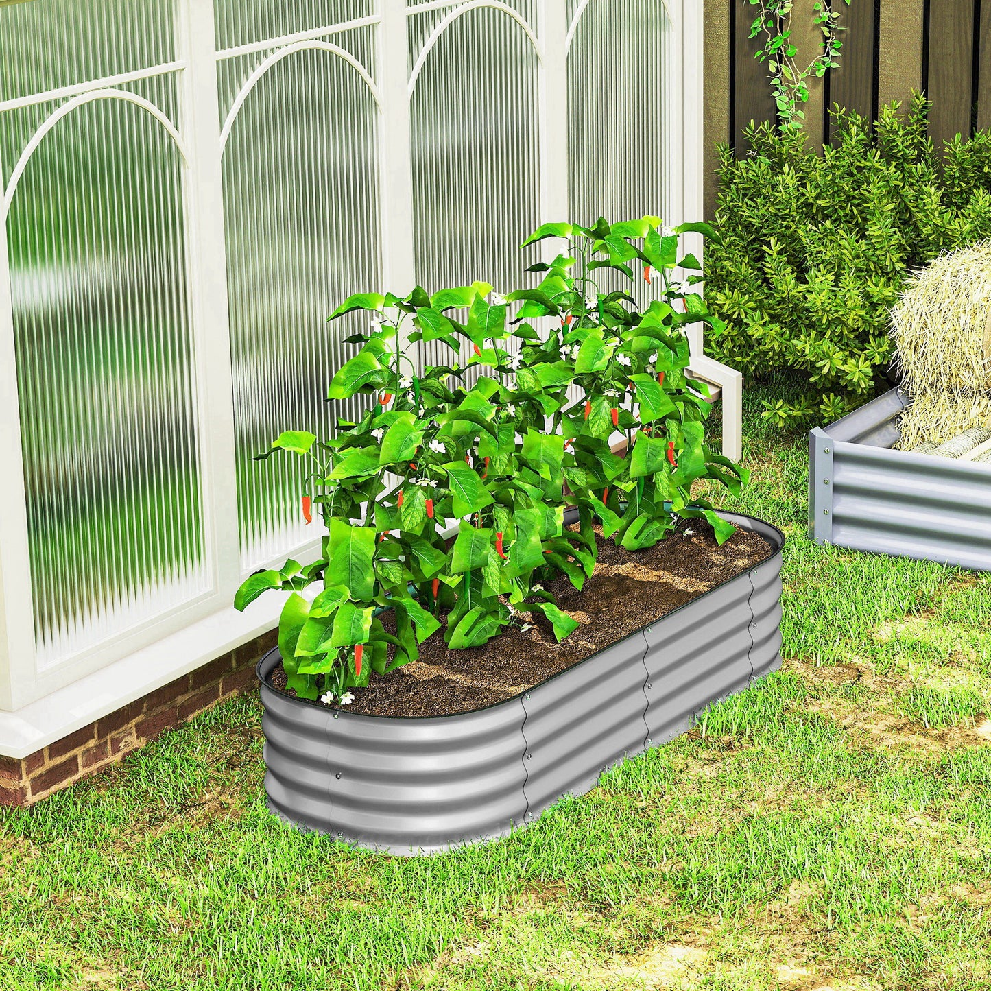 Galvanised Raised Garden Bed Planter Box with Safety Edging Silver