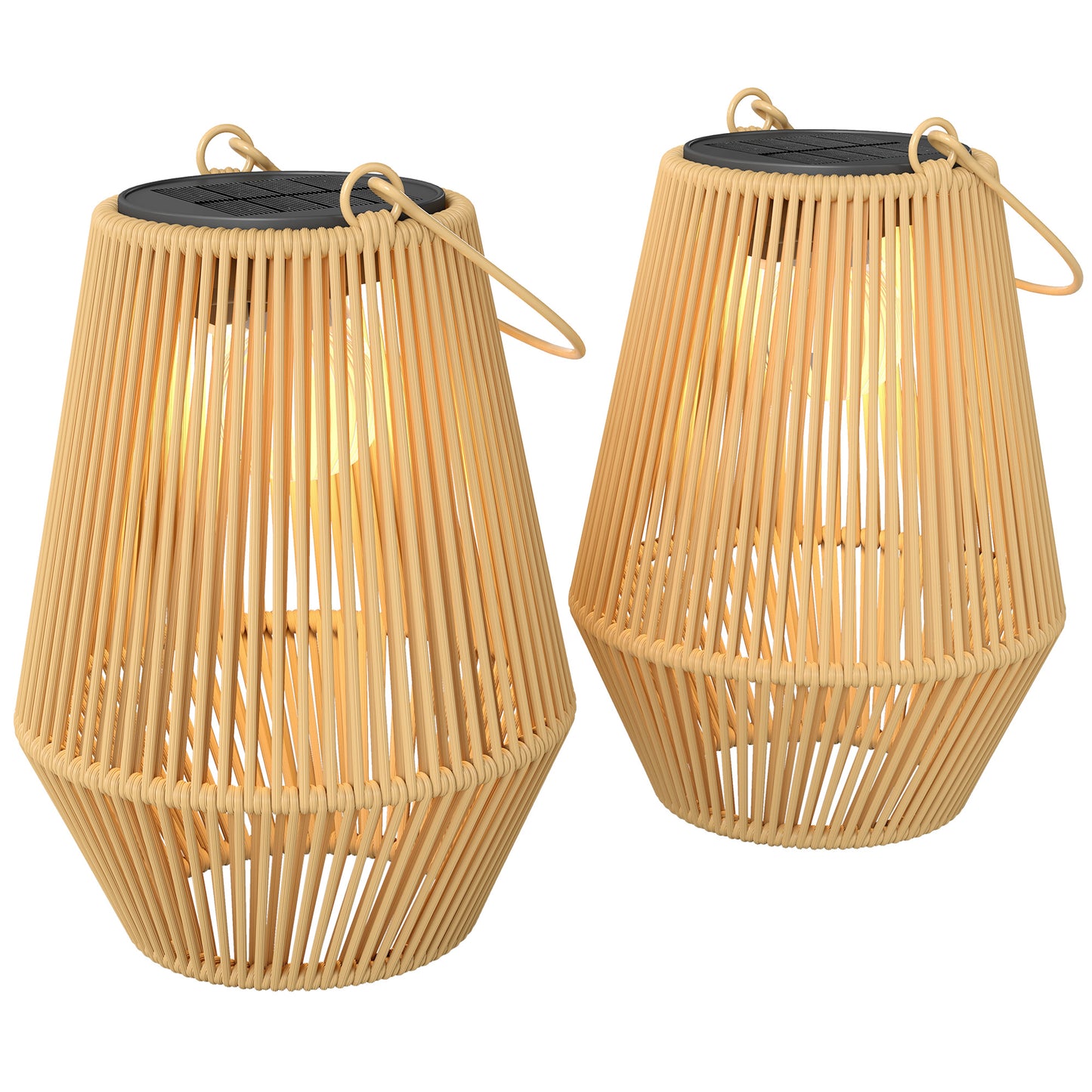 Rattan Hanging Solar Lights Outdoor Garden Lantern Set of 2, Brown