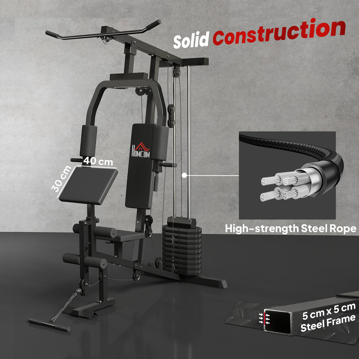 Multi Gym with 45kg Weight Stack, Chest Press and Leg Developer - Black