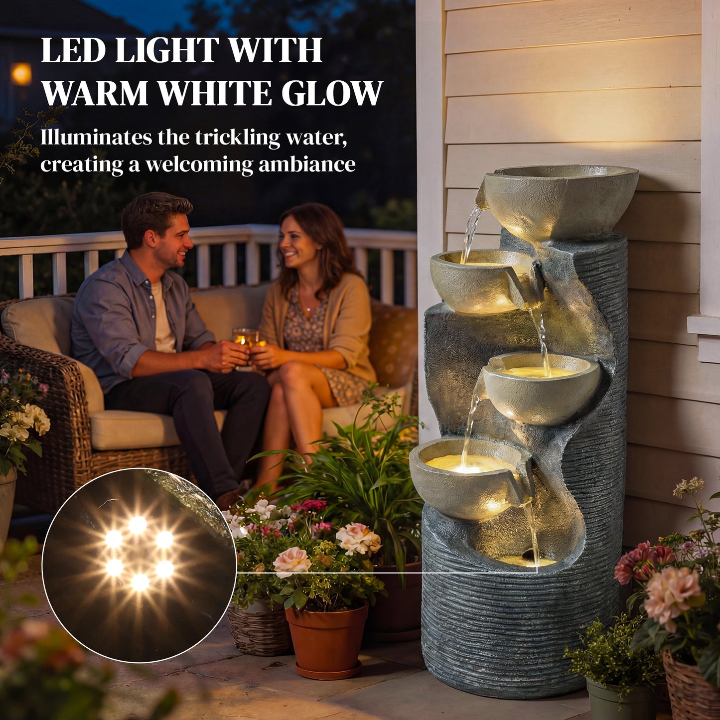 5 Tier Garden Water Feature, Outdoor Water Fountain with LED Lights