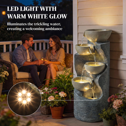 5 Tier Garden Water Feature, Outdoor Water Fountain with LED Lights