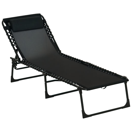 Folding Beach Chair Chaise Lounge 4 Adjustable Positions, Black