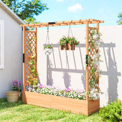 Raised Bed for Garden with Trellis, 196 x 44 x 181 cm, Natural