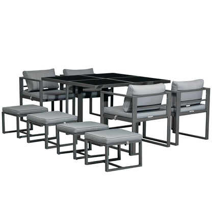 9PCs Patio Dining Sets 4 Chairs 4 Ottoman Cushioned Seating and Back