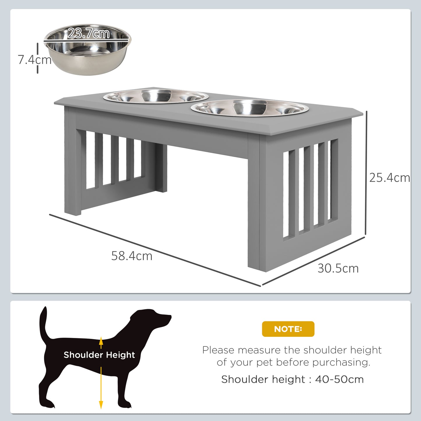 Raised Dog Bowls Pet Feeder Raised Elevated Stainless Steel Food Grey