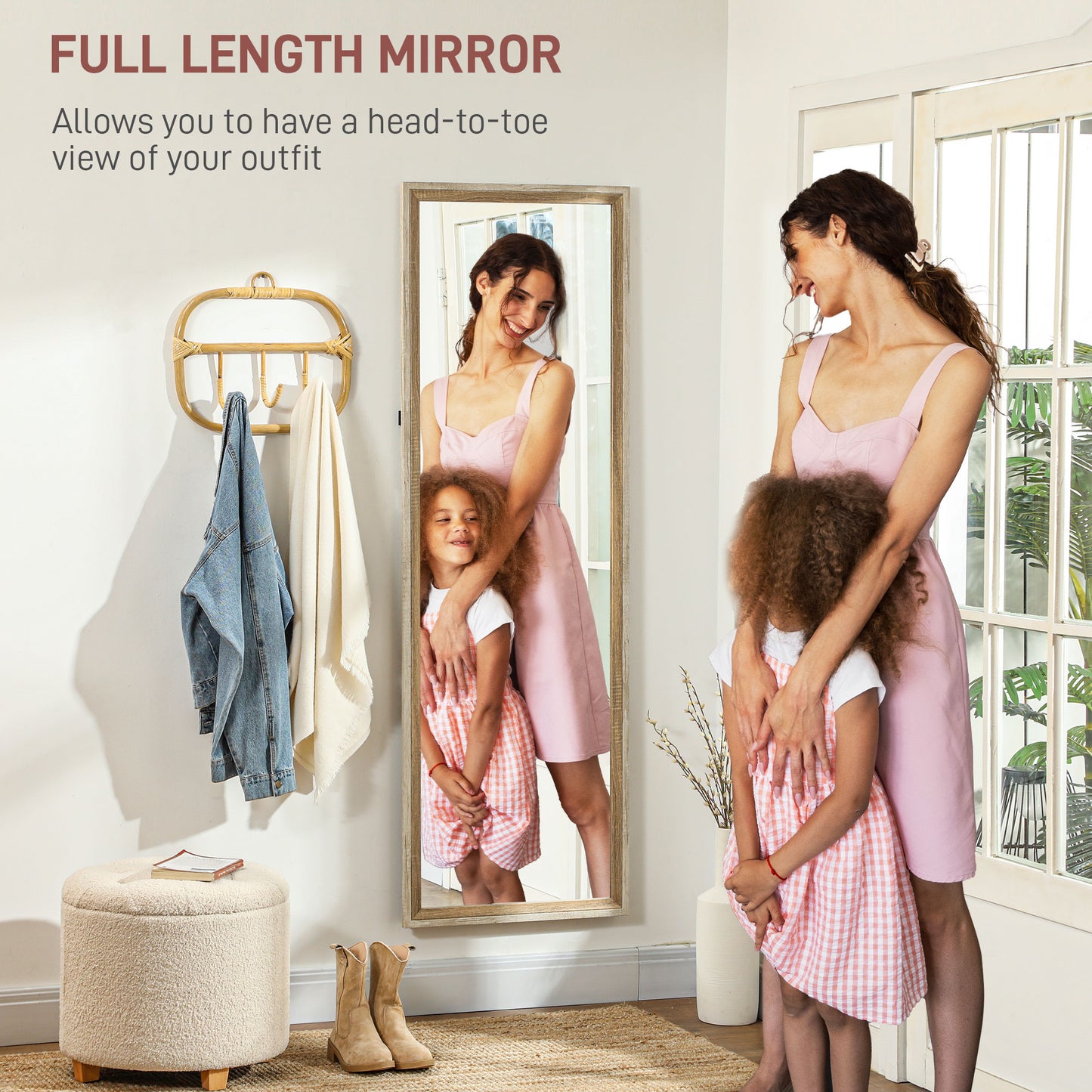Full Length Mirror, Standing Leaning Wall, 163 x 53 cm, Oak
