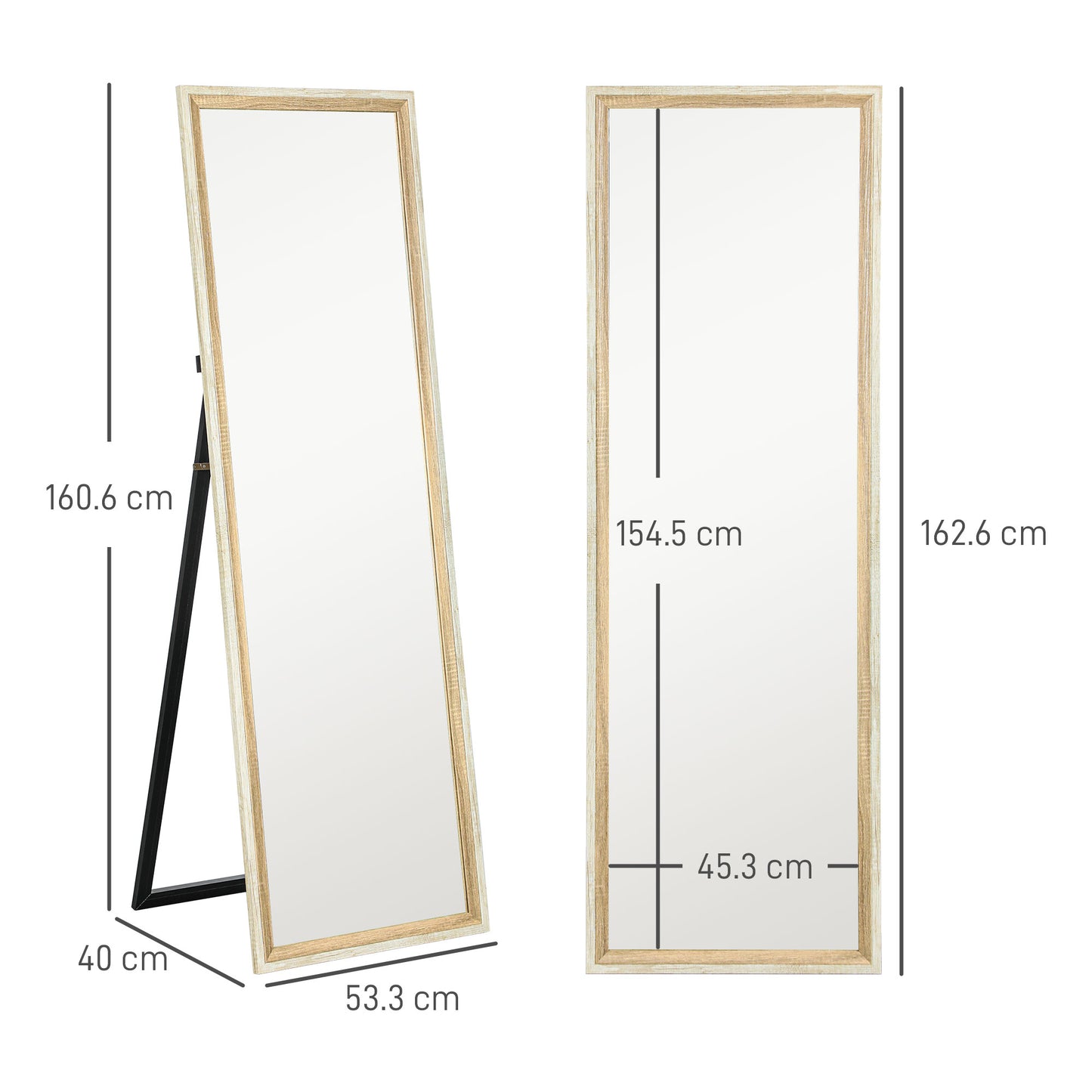 Full Length Mirror, Standing Leaning Wall, 163 x 53 cm, Oak