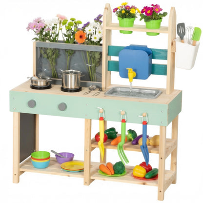 Mud Kitchen with Faucet, Kitchen Accessories, Garden Tools, Blue
