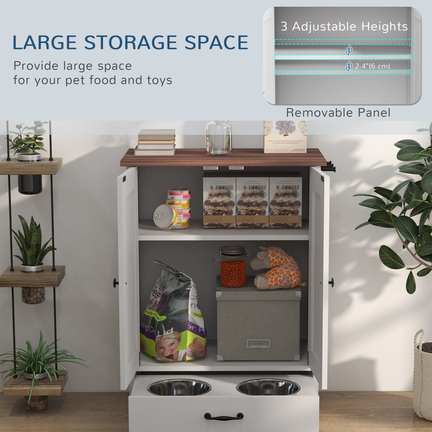 Dog Feeding Station with Storage, Pet Feeding Station with Dog Bowls
