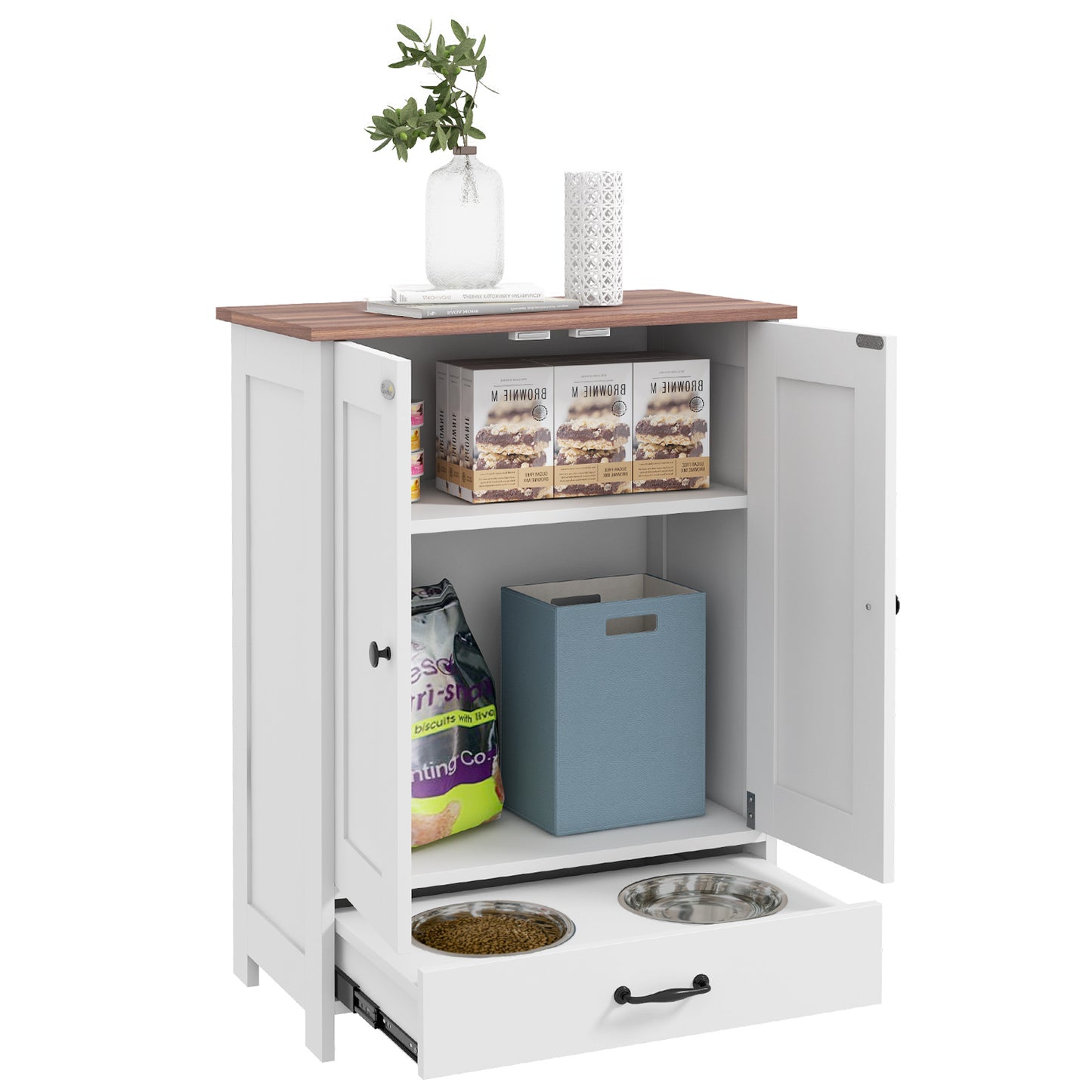Dog Feeding Station with Storage, Pet Feeding Station with Dog Bowls