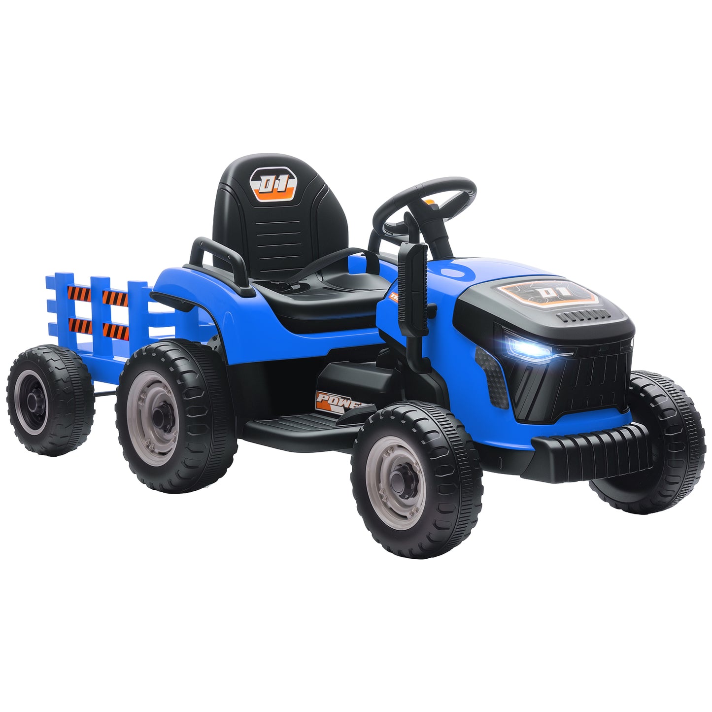 Ride on Tractor and Trailer, 12V Electric Ride on Tractor, Blue