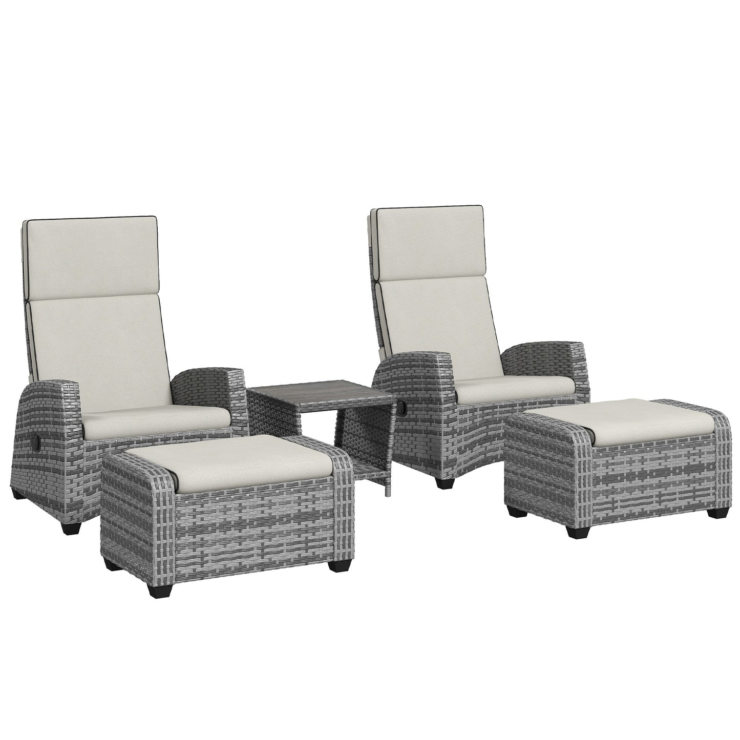 5 PCs Rattan Garden Furniture Set with Reclining Chairs, Grey