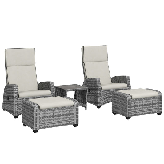 5 PCs Rattan Garden Furniture Set with Reclining Chairs, Grey