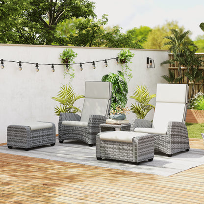 5 PCs Rattan Garden Furniture Set with Reclining Chairs, Grey