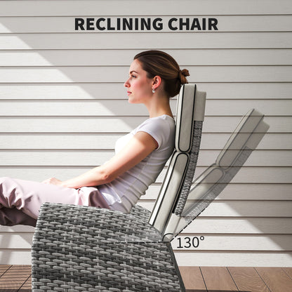 5 PCs Rattan Garden Furniture Set with Reclining Chairs, Grey