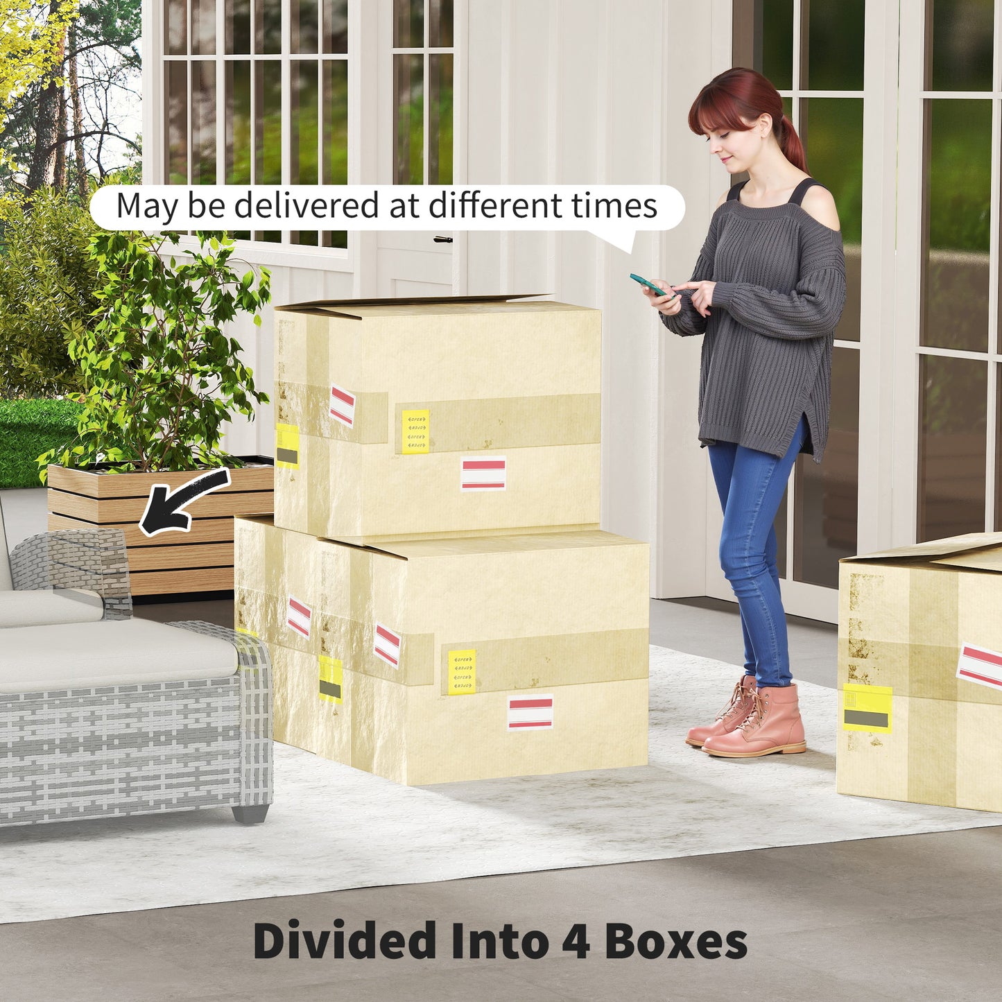 5 PCs Rattan Garden Furniture Set with Reclining Chairs, Grey