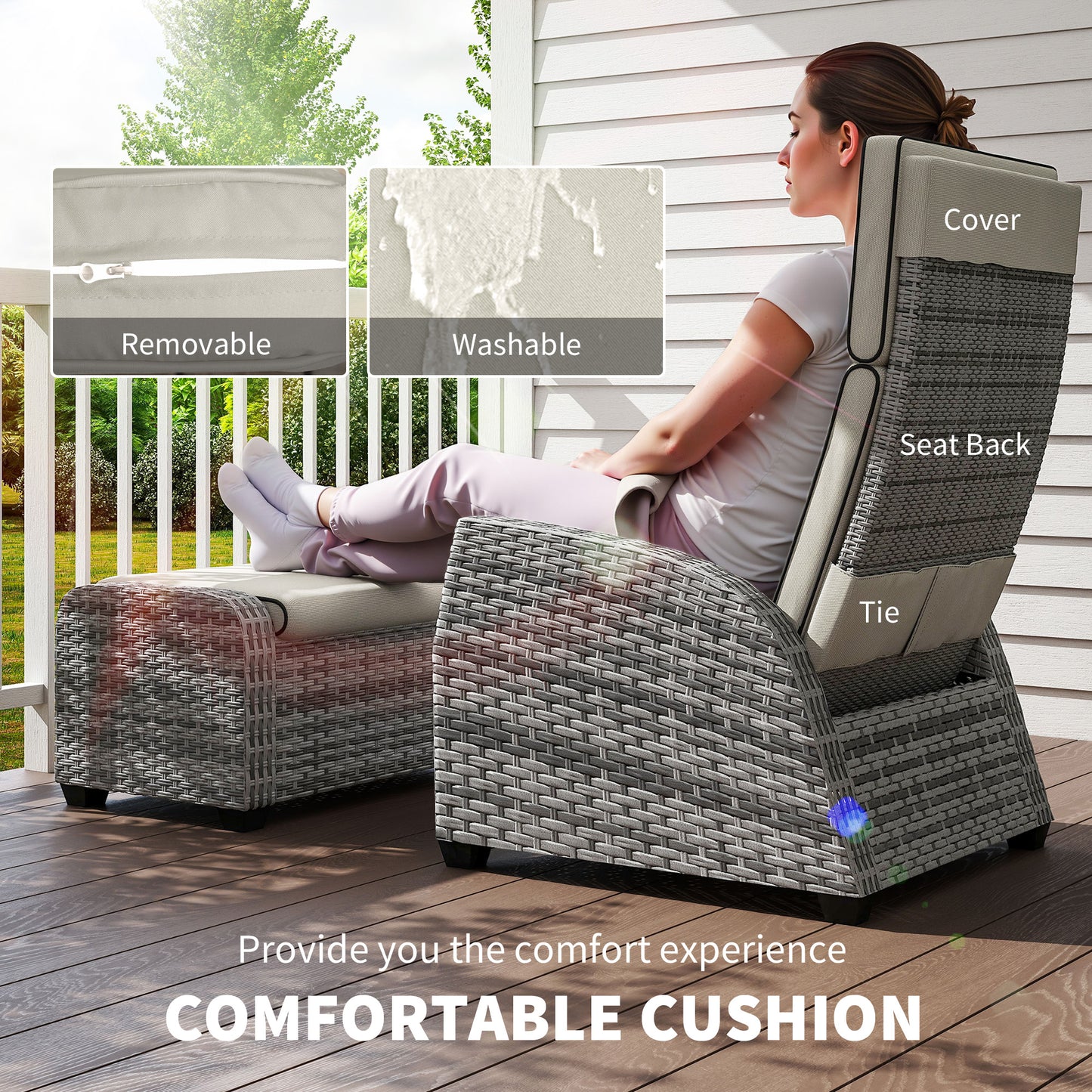 5 PCs Rattan Garden Furniture Set with Reclining Chairs, Grey