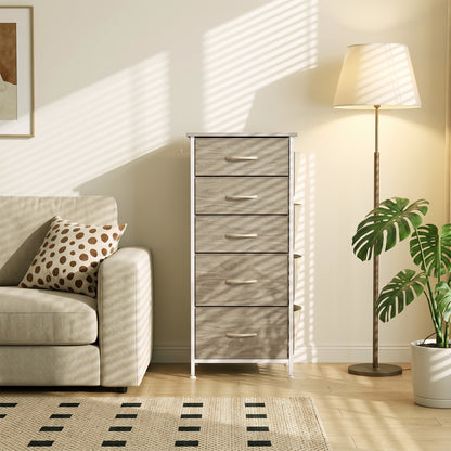 Fabric Chest of Drawers, 5 Drawer Dresser for Bedroom, Natural Wood