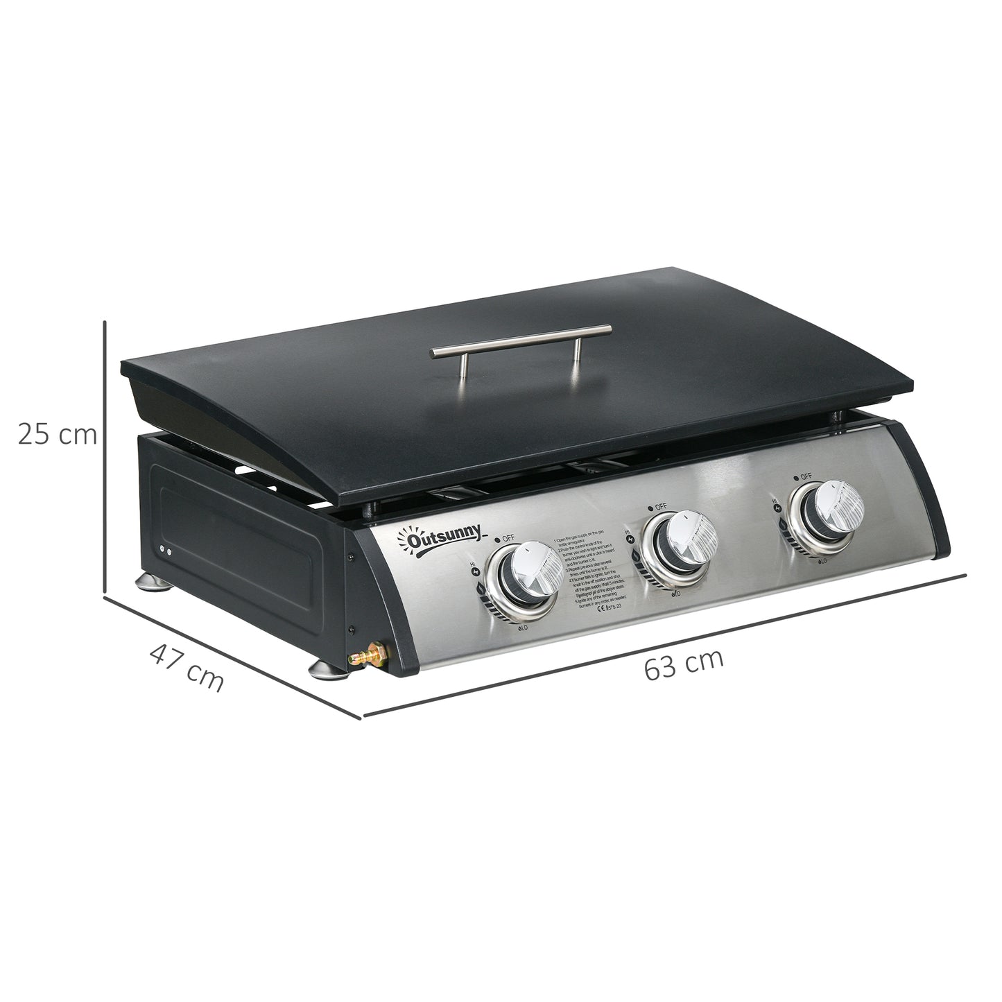 3 Burner Gas Plancha BBQ Grill with Lid, Black
