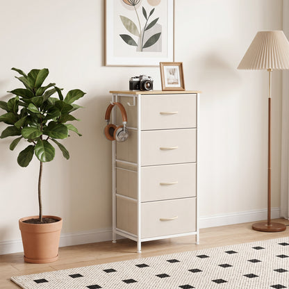 Fabric Chest of Drawers, 4 Drawer Dresser for Bedroom, Beige