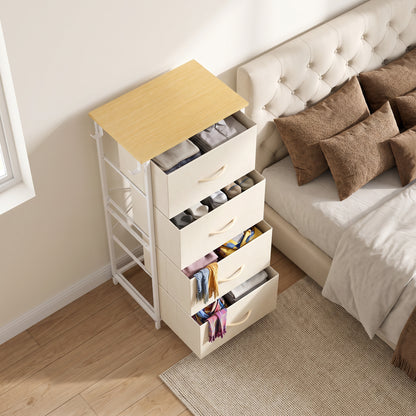 Fabric Chest of Drawers, 4 Drawer Dresser for Bedroom, Beige